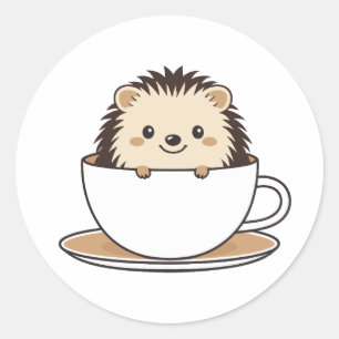 Niedlicher Igel im Kaffeecup Runder Aufkleber