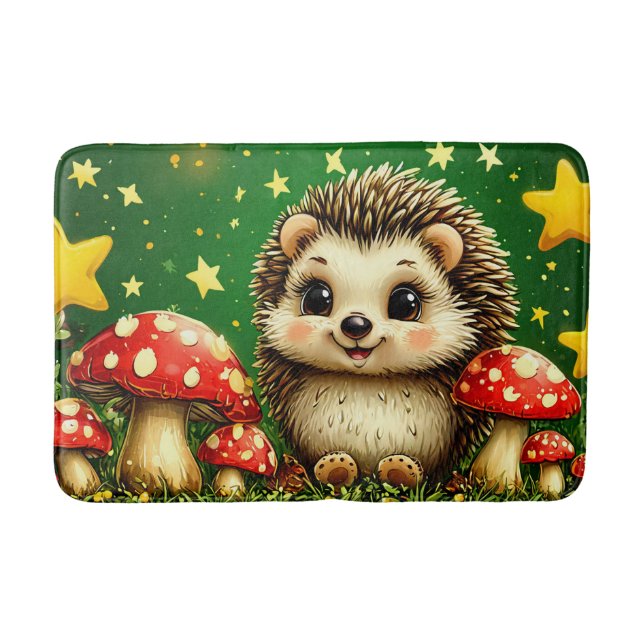 Niedlicher Igel in Birkenwäldern Badematte (Vorderseite)