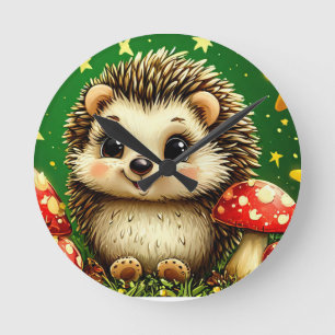 Niedlicher Igel in Birkenwäldern Runde Wanduhr
