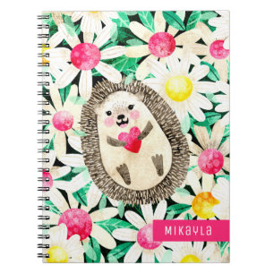 Niedlicher Igel in Blume Rosa Gelb Personalisiert Notizblock