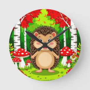 Niedlicher Igel in einem hellen Wald Runde Wanduhr