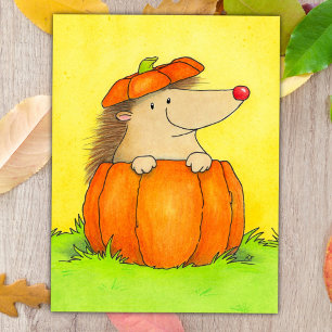 Niedlicher Igel in Kürbis Herbst Postkarte