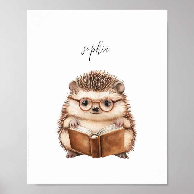 Niedlicher Igel Lesen von Plakatwerbung Poster (Vorne)