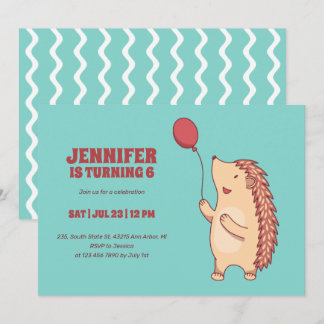 Niedlicher Igel mit Ballon Cartoon Kindergeburtsta Einladung
