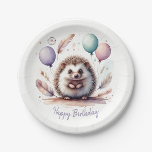 Niedlicher Igel mit Balloons zum Geburtstag Pappteller