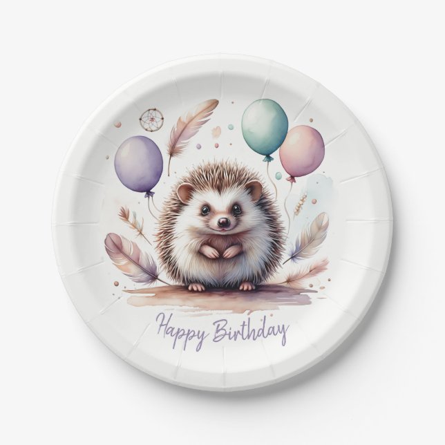 Niedlicher Igel mit Balloons zum Geburtstag Pappteller (Vorderseite)