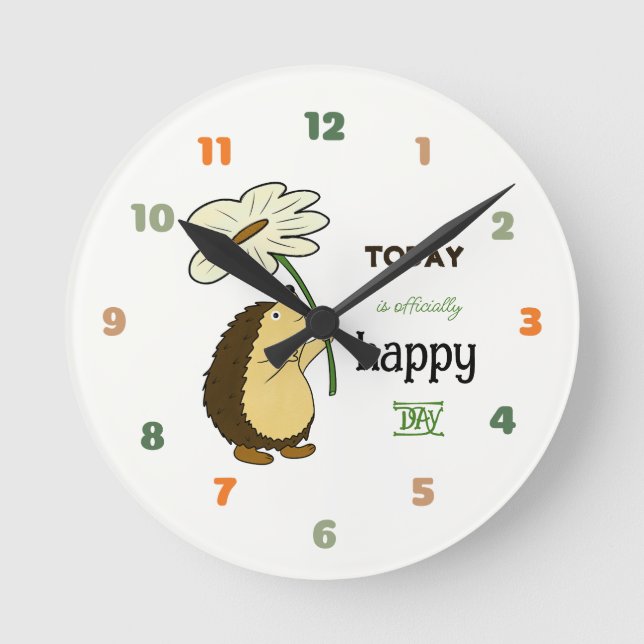 Niedlicher Igel mit Blume Runde Wanduhr (Vorderseite)