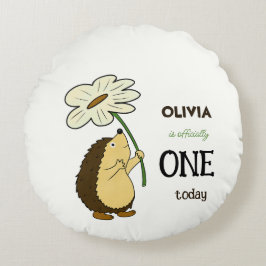 Niedlicher Igel mit Blume Rundes Kissen