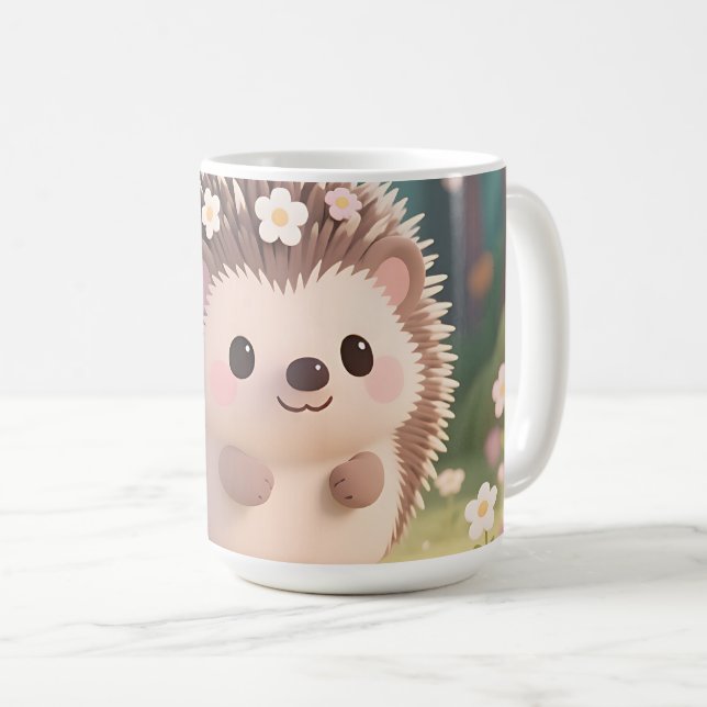 Niedlicher Igel mit Blumen Kawaii Wald Kaffeetasse (VorderseiteRechts)