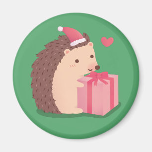 Niedlicher Igel mit Christmas Hat Cartoon Magnet