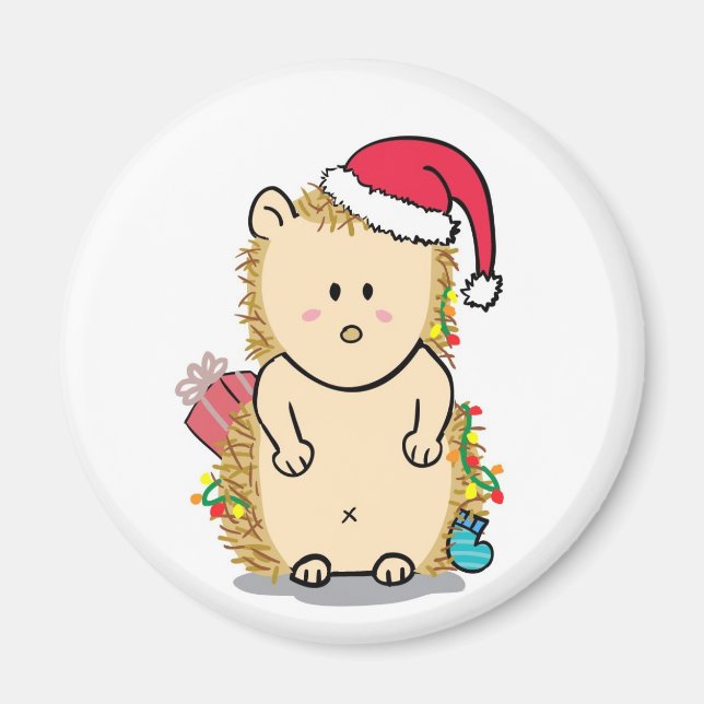 Niedlicher Igel mit Christmas Hat Cartoon Magnet (Vorne)