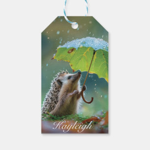 Niedlicher Igel mit einem Blattschirm Geschenkanhänger