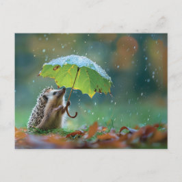 Niedlicher Igel mit einem Blattschirm Postkarte