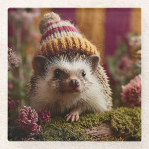 Niedlicher Igel mit einem Strick gestreift Winterh Glasuntersetzer
