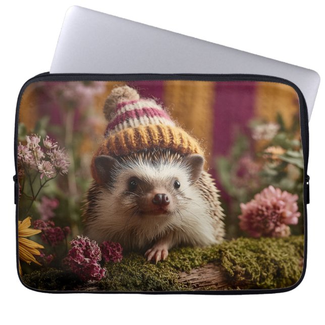 Niedlicher Igel mit einem Strick gestreift Winterh Laptopschutzhülle (Vorderseite)