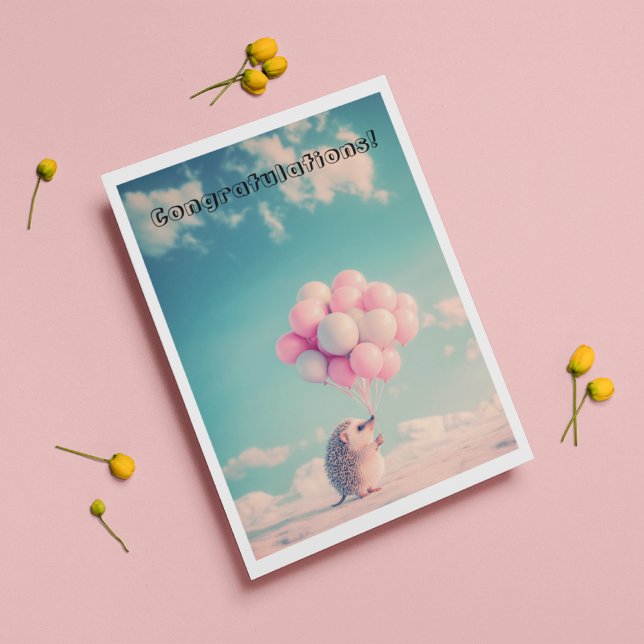 Niedlicher Igel mit Geburtstagsballons, anpassbar Dankeskarte (Von Creator hochgeladen)