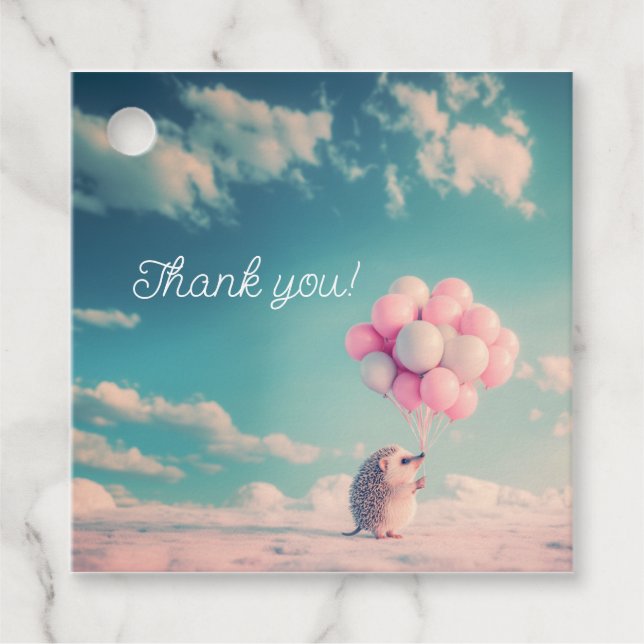 Niedlicher Igel mit Geburtstagsballons, anpassbar Geschenkanhänger (Vorderseite)