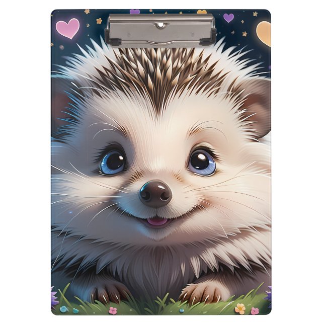 Niedlicher Igel mit großen blauen Augen Klemmbrett (Vorderseite)