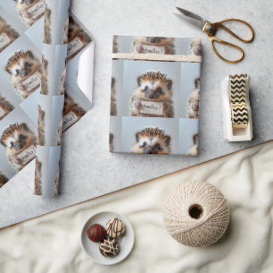 Niedlicher Igel mit "Hallo!"-Schild Geschenkpapier