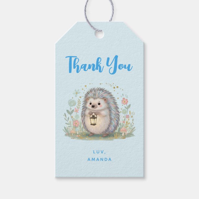 Niedlicher Igel mit Laterne Danke Geschenkanhänger (Vorderseite)