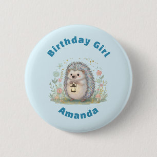 Niedlicher Igel mit Laterne Geburtstagsmädchen Button