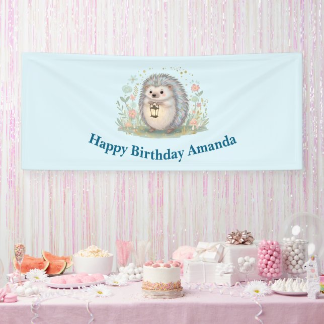 Niedlicher Igel mit Laterne zum Geburtstag Banner (Party)