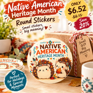 Niedlicher Igel Native American Heritage Monat Her Runder Aufkleber