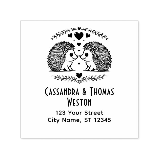 Niedlicher Igel Paar in Liebe Name Rücksendeadress Permastempel (Design)