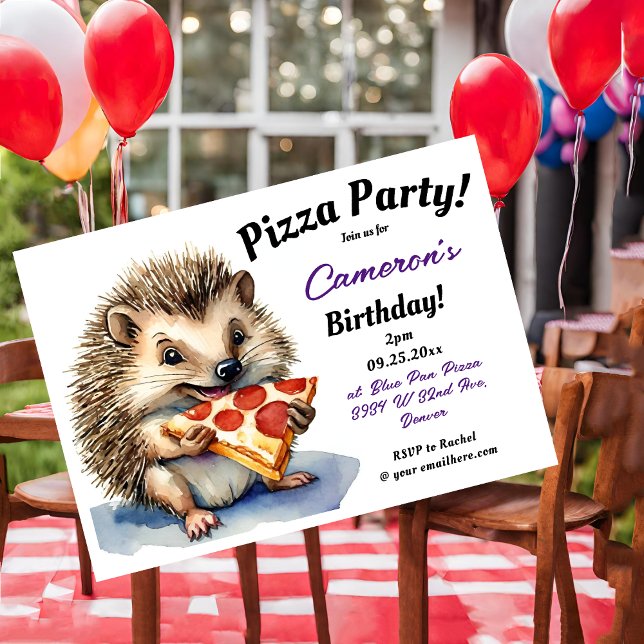Niedlicher Igel Pizza Party Geburtstag Einladung (Von Creator hochgeladen)