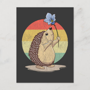 Niedlicher Igel Retro Blume Sonnenuntergang Herbst Postkarte