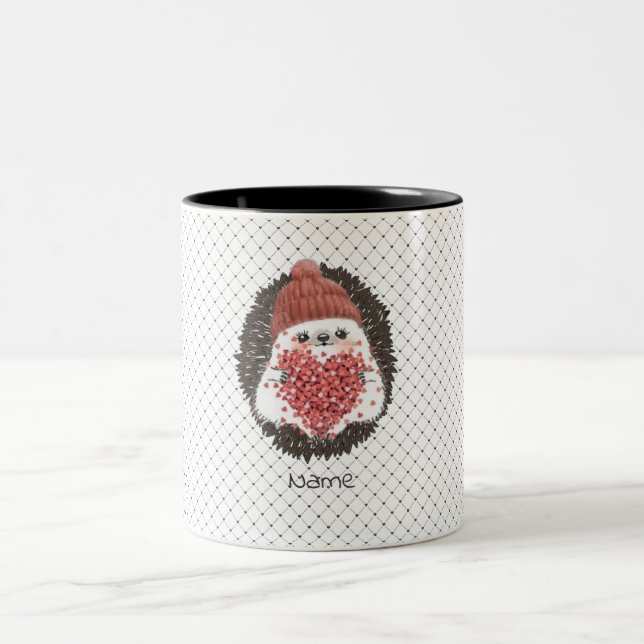 Niedlicher Igel Rosa Herzname Zweifarbige Tasse (Mittel)