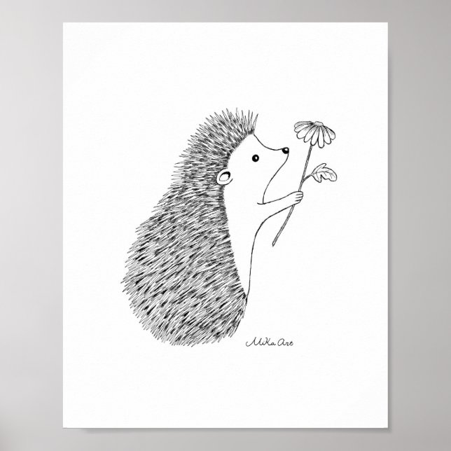 Niedlicher Igel Tinte Zeichnend Poster Woodland Ti (Vorne)