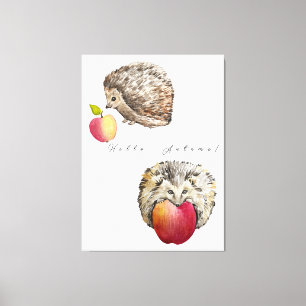 Niedlicher Igel und Apfelbeutel Leinwanddruck