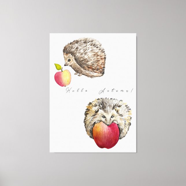 Niedlicher Igel und Apfelbeutel Leinwanddruck (Vorderseite)