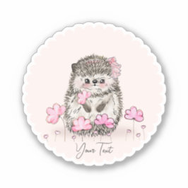 Niedlicher Igel und Blume Text rosa Aufkleber