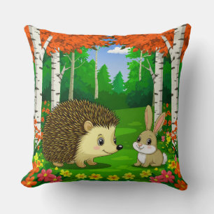 Niedlicher Igel und Hase in einem hellen Wald Kissen