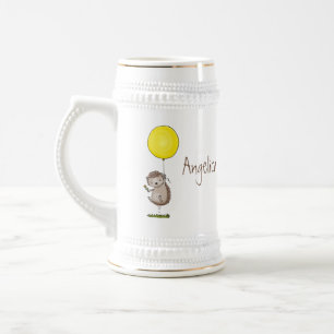 Niedlicher Igel und Muster des Cartoon in Ballon Bierglas