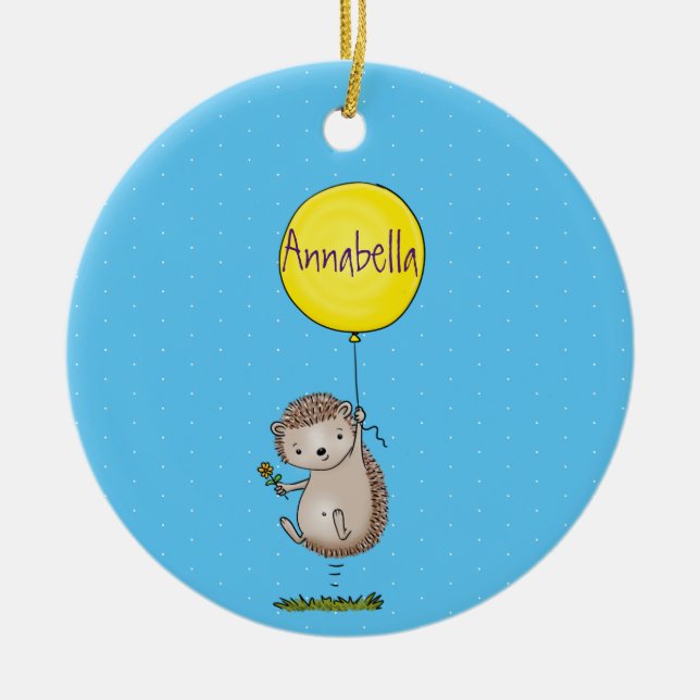 Niedlicher Igel und Muster des Cartoon in Ballon Keramik Ornament (Vorne)
