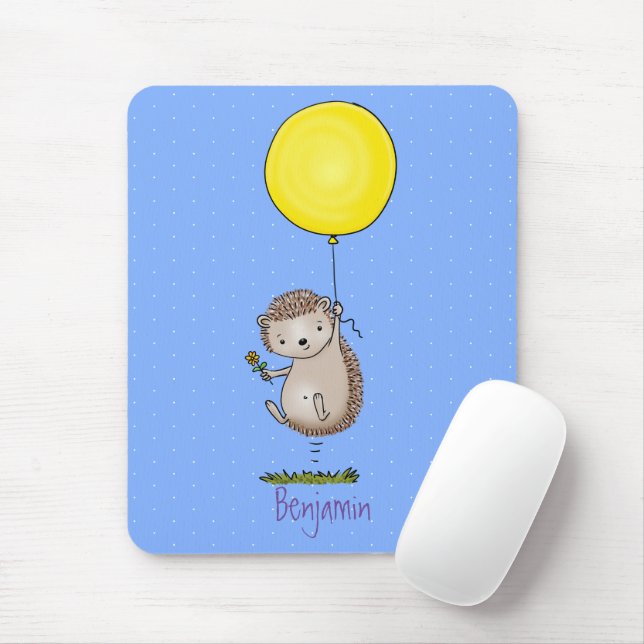 Niedlicher Igel und Muster des Cartoon in Ballon Mousepad (Mit Mouse)