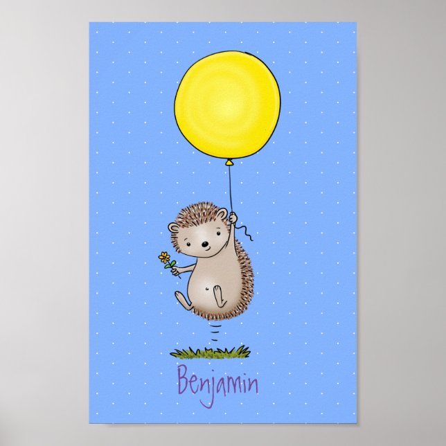 Niedlicher Igel und Muster des Cartoon in Ballon Poster (Vorne)