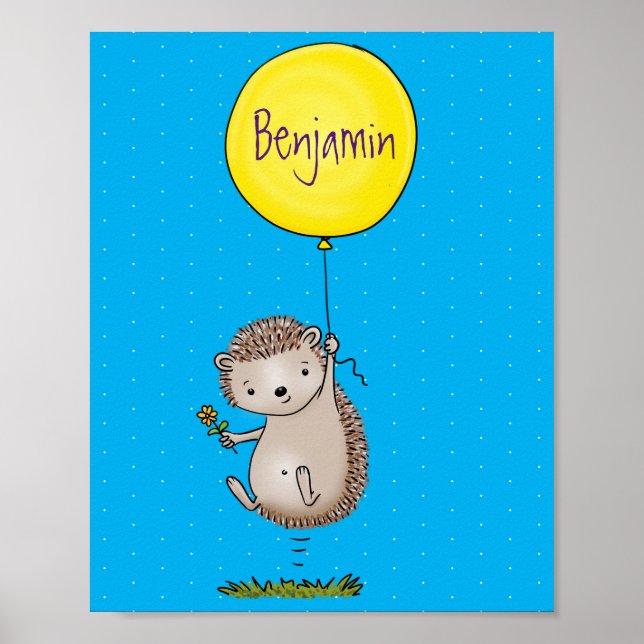 Niedlicher Igel und Muster des Cartoon in Ballon Poster (Vorne)