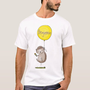 Niedlicher Igel und Muster des Cartoon in Ballon T-Shirt