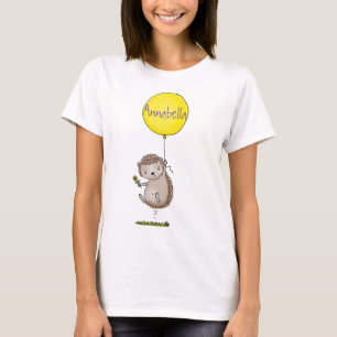 Niedlicher Igel und Muster des Cartoon in Ballon T-Shirt