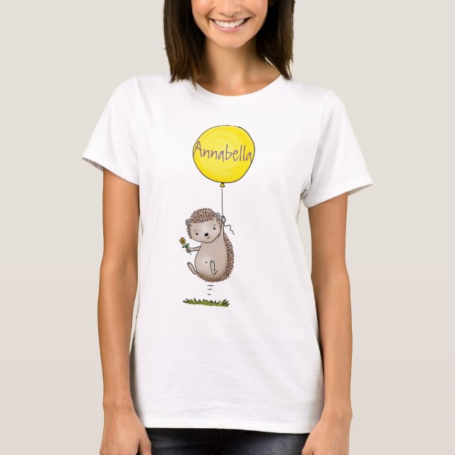 Niedlicher Igel und Muster des Cartoon in Ballon T-Shirt (Vorderseite)