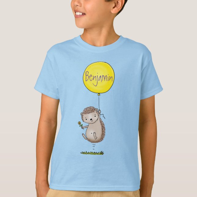 Niedlicher Igel und Muster des Cartoon in Ballon T-Shirt (Vorderseite)