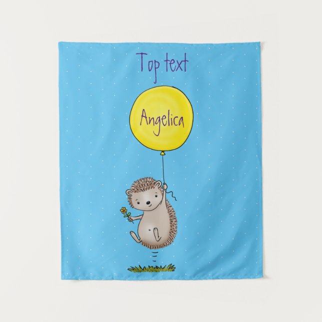 Niedlicher Igel und Muster des Cartoon in Ballon Wandteppich (Vorderseite)