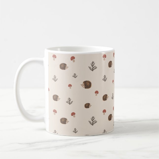 Niedlicher Igel und Pilzwaldmuster Kaffeetasse (Links)