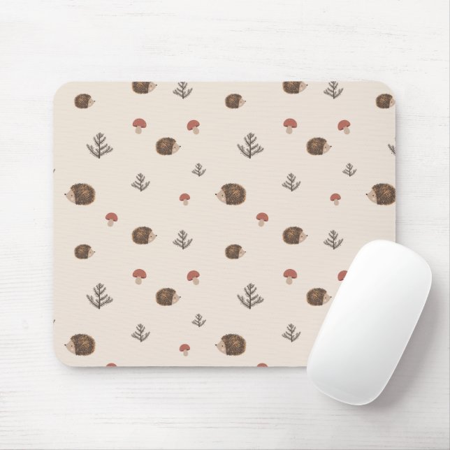 Niedlicher Igel und Pilzwaldmuster Mousepad (Mit Mouse)