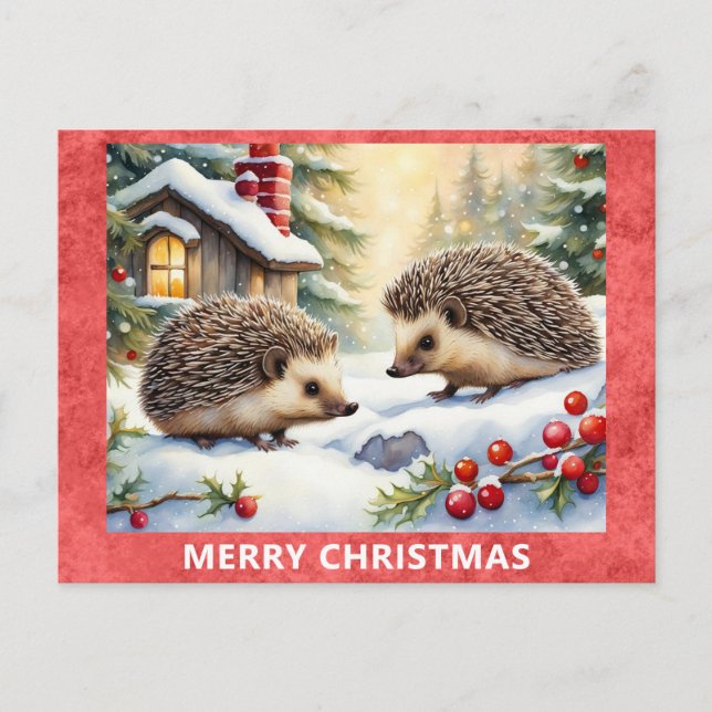 Niedlicher Igel Waldwald Frohe Weihnachten Postkarte (Vorderseite)