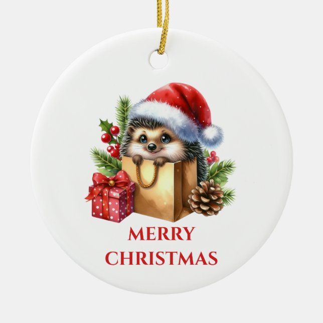 Niedlicher Igel Weihnachten Keramik Ornament (Vorne)